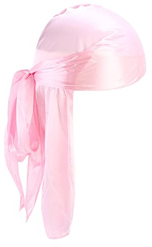 Piratentuch Damen Herren Headwrap Tail Bandanas Langem Breiten Trägern Du-rag Kop Piratenmütze Bandanas für Hip-Hop Tail Satin Kopftuch Piratenkappe Wave Durags Mütze Rosa