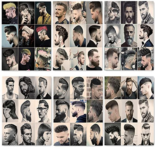 6 PCS Best Men's Hairstyles Poster Haircut & Shaving Tattoo Art Vintage Kraft Paper Print Art Painting Hair Salon Barber Shop Wall Decor Sticker A5