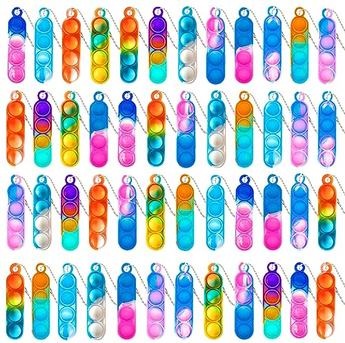 Steemjoey 48PCS Mini Pop Push It Fidget Jouet Porte-clés, Coloré Silicone Squeeze Pop Bubble Fidget Bulk Jouets Sensoriels Jouets de décompression pour ADD TDAH Enfants Adultes (Couleur Aléatoire)
