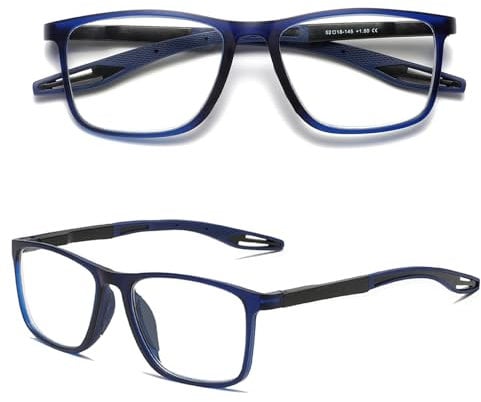 Hubeye TR90 Sports Reading Glasses for Men and Women Square Comfortable Flexible Blue Light Blocking Computer Readers 2.50