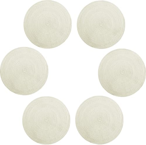 VEIZIBEE Platzsets Rund Tischsets Abwaschbar,Baumwolle Waschbar Hitzebeständig Platzdeckchen Schmutzabweisend Weihnachten Europäischer Stil,Küche Handgewebte Stoff Tischmatten von,Weiß 6er-Set 38cm