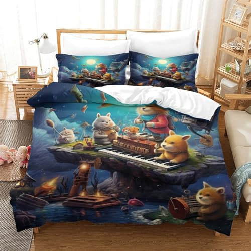 AAHARYA Keyboard_Raccoon King, weiches Bettbezug-Set für Erwachsene, Bettbezug-Set mit coolen Mustern, wendbares Bettwäsche-Set mit Kissenbezug, King-Size-Bett (220 x 240 cm)