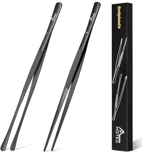 Hotec Pinzas de cocina de acero inoxidable, pinzas de cocina profesionales para cocinar, asar y hornear, pinzas extralargas, juego de 2 a 12 pulgadas, color negro, NZ-B02