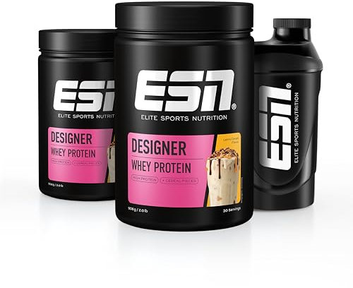 ESN Designer Whey Proteinpulver + Gratis Shaker, Leons Cereal, 2 x 908 g, bis zu 23 g Protein pro Portion, ideal zum Muskelaufbau und -erhalt, geprüfte Qualität - made in Germany