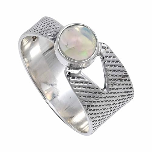 SILVERNROCK Opal Edelstein-Bandring für Herren und Damen alle Größen Geschenkartikel 925 Sterlingsilber-Ring handgefertigter Schmuck ERG-116H_66 (21.0)