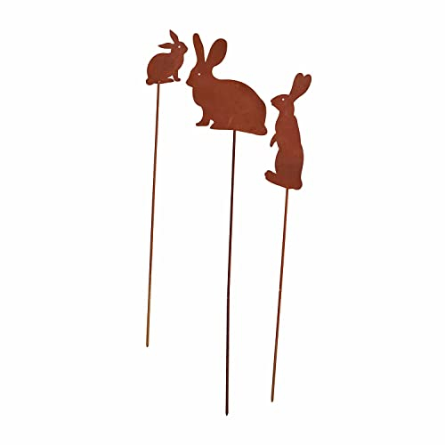 Loberon Deko-Hase 3er Set Silters, nostalgischer Charme, antikes Rost-Finish, Ostern, Osterdekoration, Osterfiguren, Gartendeko, Eisen, Rostbraun