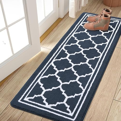 Homaxy Door Mats Indoor, Non Slip Absorbent Doormats, Washable Carpet Runners, Dirt Trapper Hallway Runner, Runner Rugs for Hallway, Living Room, Kitchen, Entrance, Pet— 50 x 150 cm, Navy Blue