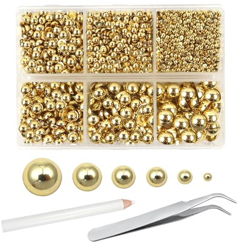TOAOB 5000 Pezzi Mezze Perle Semicircolari Oro Resina ABS Cabochon Piatta Perline Plastica Bead 2mm 3mm 4mm 5mm 6mm 8mm per Decorazioni Scrapbooking Nail Art Fai da Te Artigianato Bigiotteria
