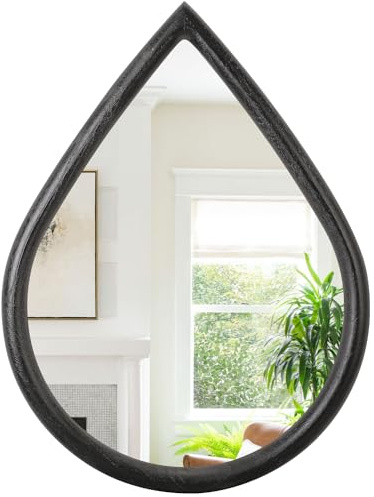 FEUFOAM Black Wood Frame Mirror Large Teardrop Hanging Mirror Farmhouse Rustic Decorative Wall-Mounted Mirrors for Bathroom Living Room Vanity Entry Hall 50x40cm