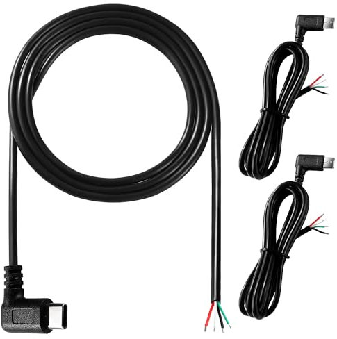KUOQIY 3-Pack 100cm 22AWG Right Angle USB Type C Male Plug Pigtail Power Cable, 5V 3A USB C to 4 Pin Bare Wire Open End Wire, for DIY LED Strips
