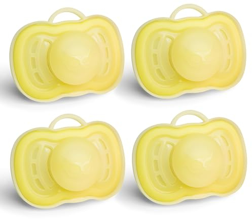 Herobility Gentle Pacifiers – Protective case – BPA-free – Large air vents – Newborn – 6 months – 4-pack – Yellow