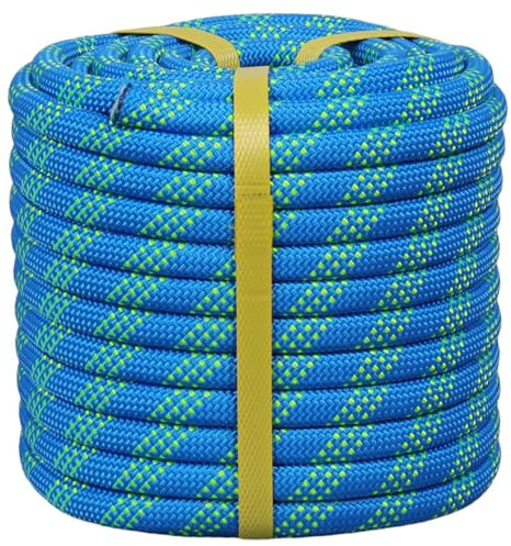 Cuerda de arborista trenzada doble, cuerda de escalada de poliéster de alta resistencia de 1/2 pulgada x 100 pies para trabajo en árboles, driza, vela (azul/verde)