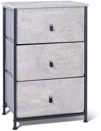 FRANKYSTAR Fedra Kommode mit 3 Stoffschubladen, Front und obere Ablage aus melaminharzbeschichtetem Holz (Beton)