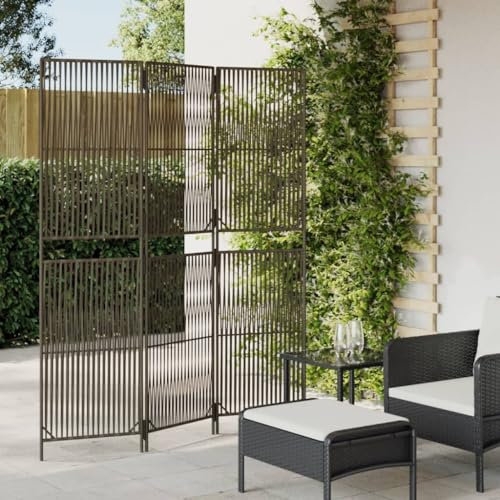 Wenjinqi-365374 Paravent mit 3 Paneelen, Polyrattan, Grau