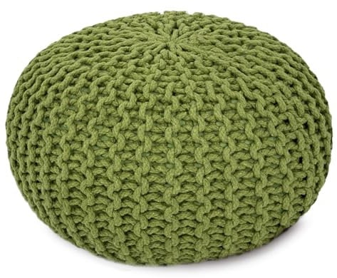 Amago home Sitzpouf Strickhocker Pouf Ø45 H30cm Bodenkissen Indoor Baumwolle nachhaltig recycelt Farbe grün