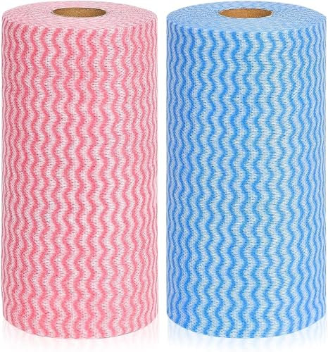 HOUSELY Paquete de 2 rollos de toallas de cocina para limpiar rollos de toallas de cocina reutilizables suaves y altamente absorbentes, paño de limpieza de cocina, no tejido, multiusos (80 tirones por