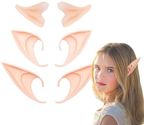 Elf Ears, 3 Pairs Christmas Elf Ears, Anime Party Dress Up Costume, Masquerade Ball Elven Vampire Ears, Fairy Elf Ears Soft Pointy Goblin Ears for Halloween Christmas Cosplay