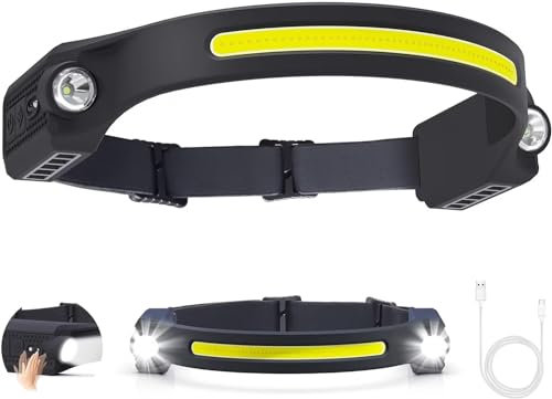 Puersit LED Head Torch USB Rechargeable Headlamp 6 Modes Motion Sensor Headligh 260° LED Headtorch Lightweight IPX4 Waterproof Hands-Free Flashlight for Camping,Running,Fishing,Cycling (1 Pack)