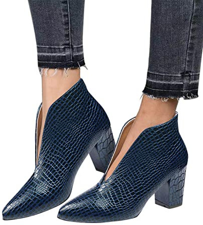 Generisch Stivaletti da donna con tacco, Chelsea, da donna, alti e sexy, in pelle, impermeabili, corti, con tacco alto, eleganti stivali western, Blu, 41 EU