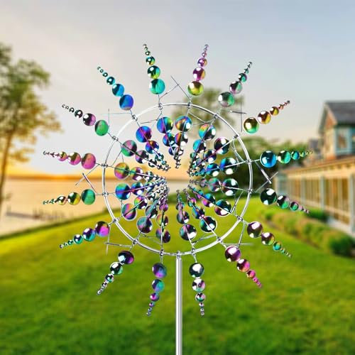 Einzigartige und magische Metall Windmühle, 3D Windbetriebene Kinetische Windrad Garten Metall, Wind Spinner Windspiel Magische Windmühle Für Terrasse Rasen Innenhof Landschaft Dekoration
