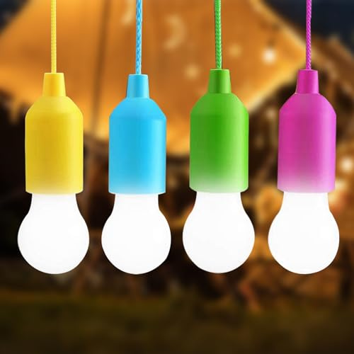 MODOAO Lamping LED Leuchte, Pull Light Led Camping Laterne,Hängende Zeltleuchte,Tragbare LED Lampe Warmweiß für Camping, Wandern, Outdoor, Party (Yellow+Blue+Green+Pink, 4 Pack)