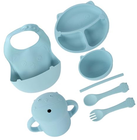 QUMIIRITY Assiette En Silicone Divisée Pour Enfants Avec Cuillère Et Fourchette Ensemble De Repas Pour Bébé Ustensiles De Dîner Anti Dérapants Accessoires De Nourriture Pour Tout Petits