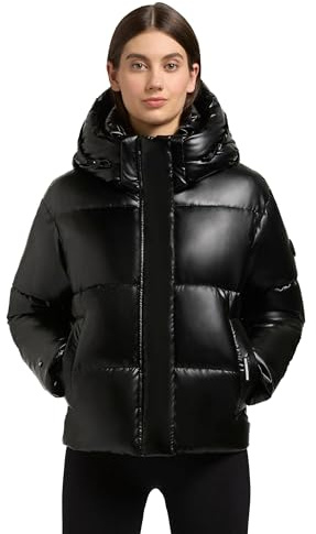 khujo Damen Winterjacke mit Kapuze warme Steppjacke kurz in glänzender Optik mit abnehmbarer Kapuze Devina Shiny-YM XS-XXL