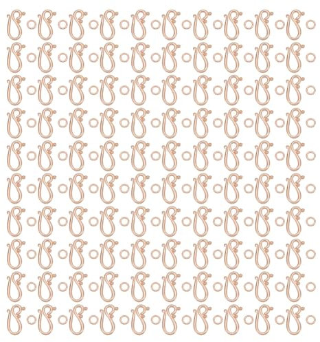 GOMAKERER 100 Sets S Hook Ring Clasps, Tibetan Metal Toggle Clasps Ring Clasps Connectors Closure End Clasps for Bracelet Necklace DIY Jewelry Making Crafts, Rose Gold