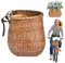 Bike Basket Front, 9.5inch Wicker Bike Basket with Adjustable Straps & Cup Holder, Detachable Front Bike Basket, Retro Bike Cargo Basket for Kids Women's Bikes
