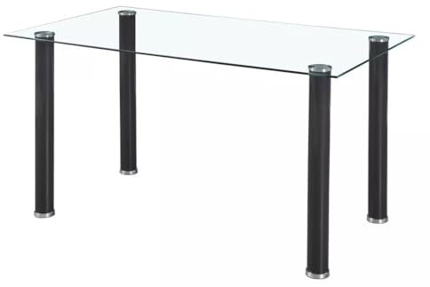 Shiito | Modelo LIDER | JC - Mesa de Comedor | Mueble Moderno de Salón | Tapa de Cristal Transparente con Patas de Metal Negras | 120x180 cm
