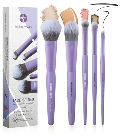 EIGSHOW 5 Pcs Makeup Brush Set with Silver Ion Infused Bristles, Essential Basic Makeup Brushes, Powder, Foundation, Shadow, Eyeliner Brush For Daily Makeup Look(Purple)