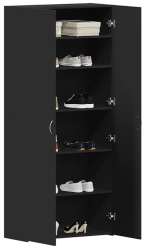 vidaXL Shoe Cabinet 80 x 35.5 x 180 cm Engineered Wood Black | Fits up to 20 pairs of shoes, Change the space for all your different shoes, Smart black finish goes well with modern homes