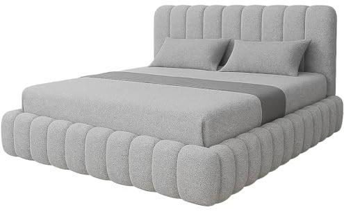 Luxury Cloud Teddy Boucle Ottoman Storage Bed Frame, Double Size, Panel Headboard, Modern Style, Upholstered Fabric, (Silver, 4ft 6in double)