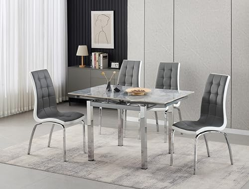 Furnizone UK Piccolo Grey Sintered Stone Extending Dining Table with 4 Vienna Faux Leather Chairs Dining Set (Grey)