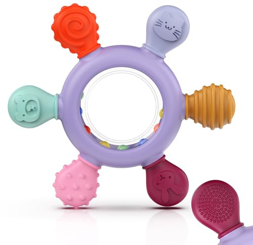 akolik Beißring Baby, BPA-frei Zahnungshilfe aus Silikon, Baby Spielzeug ab 0 3 6 9 Monate, Beissring Babys, Rassel Ruder Greifling Beißspielzeug, Erstausstattung Neugeborene, Geschenk Mädchen Junge
