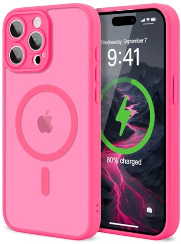 LAPOPNUT Magnetic Case for iPhone 15 Pro Max[Compatible with Magsafe],Full Camera Protector Silicone Phone Case,Translucent Matte Slim Shockproof Bumper Cover for iPhone 15 Pro Max 6.7,Hot Pink