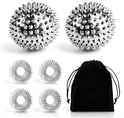 2+4 Stück Acupressur-Set 32mm Metall-Massageball | Fördert Die Durchblutung, Löst Verspannungen Und Hilft Bei Stress, Angstzuständen Und Konzentrationsproblemen.