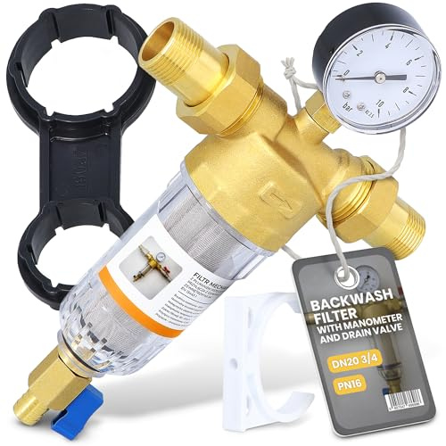Instalguru Filtro Autopulente Acqua 3/4 DN20 Pressione Manometro Filtrazione Fina Scarico Sedimenti Riciclabile Acqua Pozzo Domestico Industriale