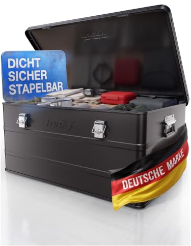 Trucky Aluminium Box mit Deckel 135L Schwarz Alukiste Kiste Abschliessbar | 79 x 55 x 37 cm, Alu, Transportbox, Metallbox, Aufbewahrungsbox, Metallkiste