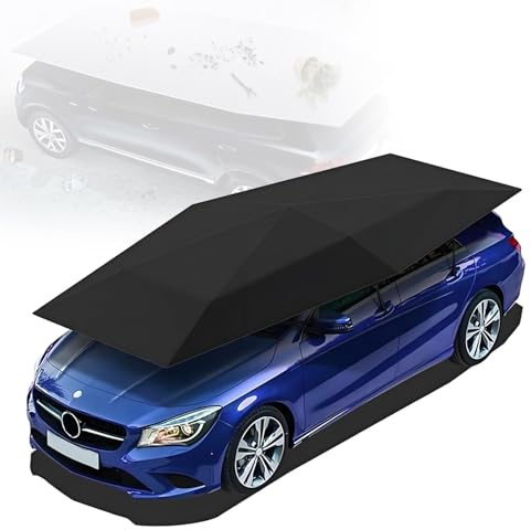GLBMXDD Cochera portátil con protección Solar,toldo Plegable y móvil para Coches,sombrilla automática para Techo de Coche,Tienda de campaña Universal para Coche con Soporte Black-4.2m