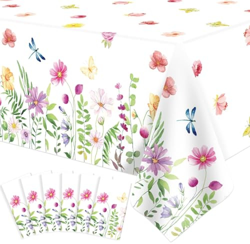 6 Stück Sommer-Tischdecke mit Blumenmuster, Wildblumen, Kunststoff-Tischdecke, Frühlingsblumen, Party-Tischdecke für Hochzeit, Babyparty, Geburtstag, Party-Dekorationen, 130 x 218 cm (6)