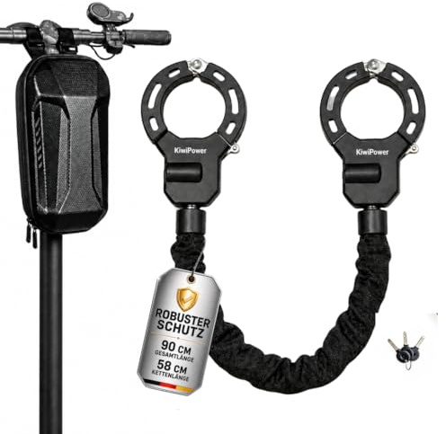KiwiPower E Scooter Lock with Bag, Handcuff Lock 90 cm Chain Lock 8 mm, Anti-Theft Protection for E Scooter & Bike, High Security Lock with Key