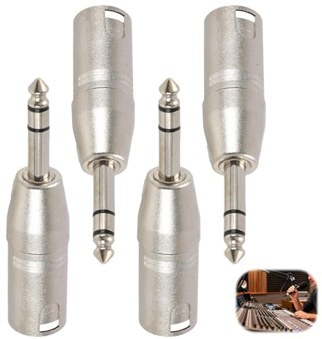 4-Pack Jack to XLR Adapter, Nickel Plated 6.35mm male Mono to XLR Male, Robust Construction for Professional Audio, Compatible with Mixers and Amplifiers, Balanced TRS to XLR for Live Performances