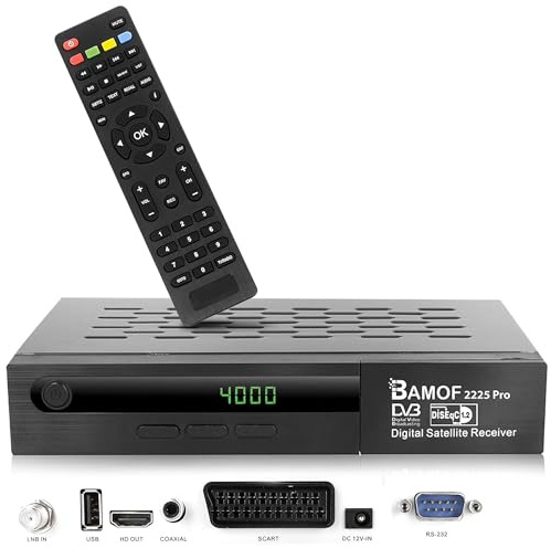 Bamof 2225 Satelliten Receiver Sat Receiver Digitaler DVBS2 Full HD Receiver (HDMI, SCART, 2X USB) [Vorprogrammiert für Astra, Hotbird und Türksat] + HDMI Kabel, Black