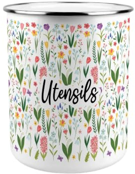 Spring Flowers Metal Utensil Pot - XL Organiser for Kitchen Countertop