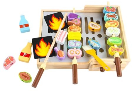 Qianly Grill Giocattolo per Bambini Set Barbecue Gioco di Ruolo Cucina Finta Educativo con Ripostiglio Portatile Stimola Coordinazione Mano Occhio Adatto a Casa Aula Giochi Regali