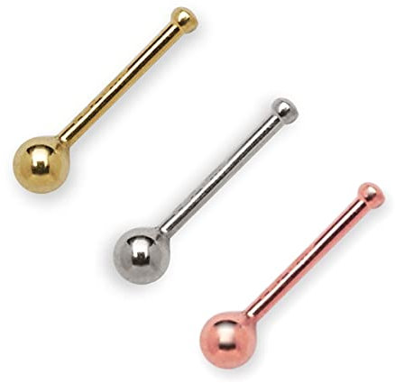 JewelryWeb Nasenstecker aus 14 Karat Echtgold, einfacher 1,5 mm Kugel, 20 g, Nasenpiercing, Nasenringe, Ohrstecker, hypoallergene Nasenstecker, Metall