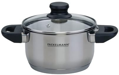 Fackelmann Geneva Olla Alta 16 x 9,5 cm, Capacidad 1,8 Litros, Cazo de Acero Inoxidable con Núcleo de Aluminio, Resistente a Corrosión y Fácil de Limpiar, Distribución Uniforme del Calor