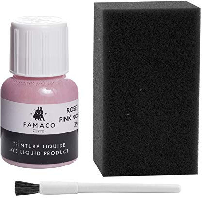 Dye Design Paint for Leather and Faux Leather Shoes, Trainers, with Sponge and Brush, Famaco Dye Liquid, 36 Colours Rose Pink