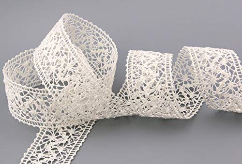 finemark 3 m x 38 mm Spitzenband Emma Creme Ivory Meterware Spitze Häkelband Baumwollmischung Natur Optik Dekoband gehäkelt Spitzenborte Deko Band nähen